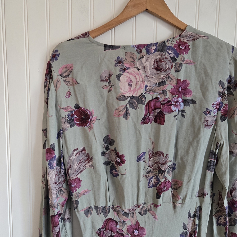 Carole Little Vintage 90's Sage Green Floral V-Neck A-line Maxi Dress - Picture 10 of 11